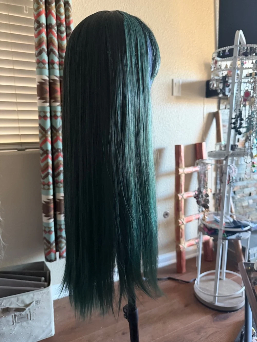 Long Blue Green Straight Wig with Bangs - Mermaid Witchy Fantasy Anime Cosplay